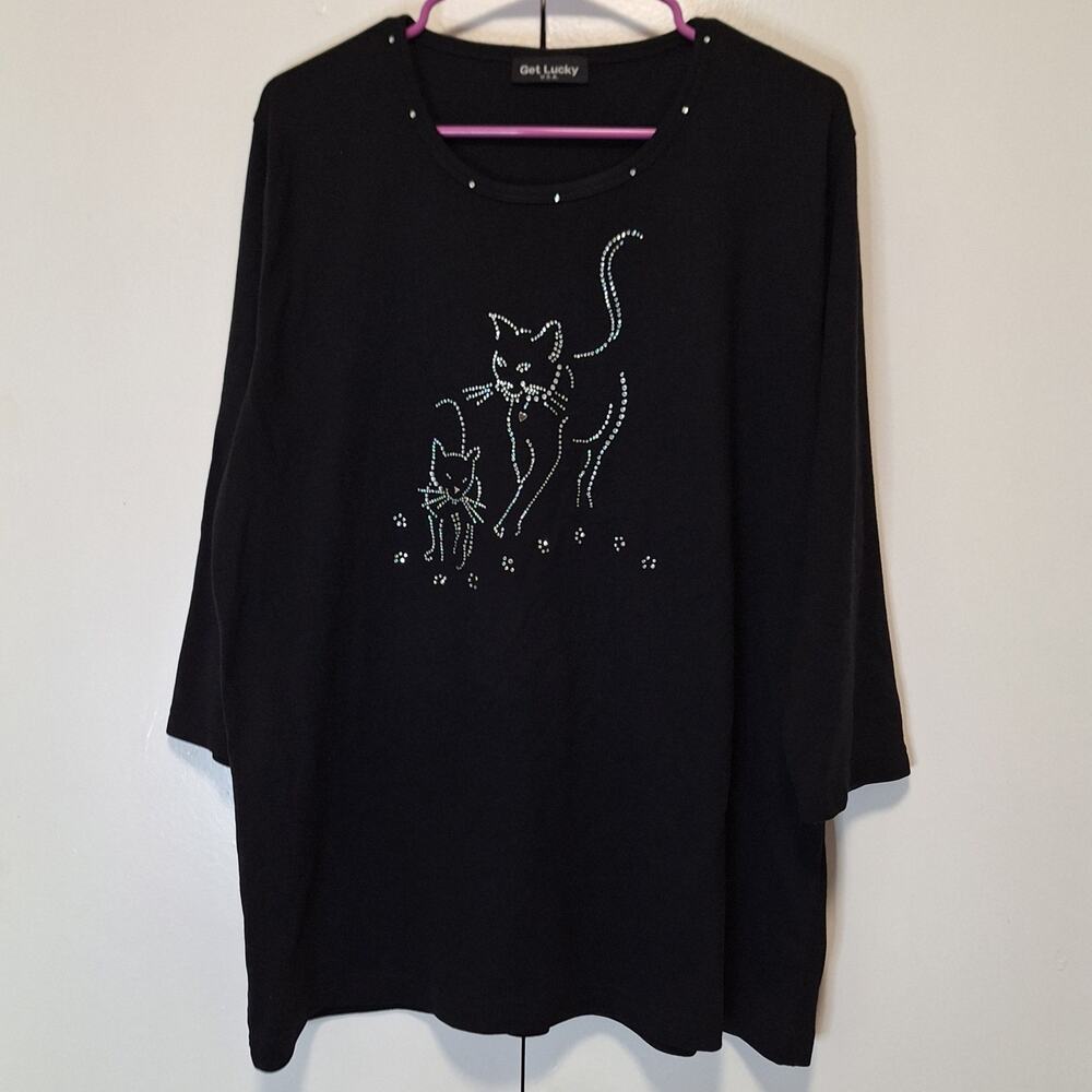 Get Lucky USA Vtg Cats Embellished Long Sleeve Shirt